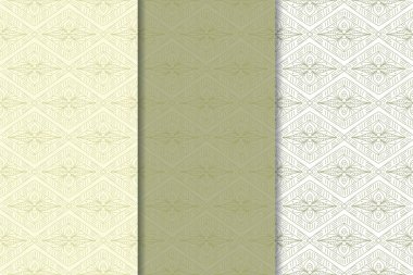 Geometrik süsler kümesi. Zeytin yeşili ve beyaz Dikişsiz desen web, Tekstil ve duvar kağıtları için