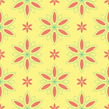 Çiçek desenli sorunsuz arka plan. Duvar kağıtları, Tekstil ve kumaş için parlak sarı, pembe ve mavi arka plan