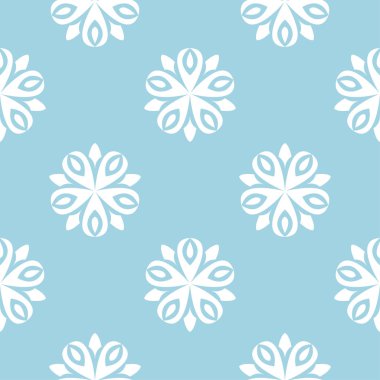 Mavi zemin üzerine beyaz çiçek süsleme. Tekstil ve duvar kağıtları için seamless modeli