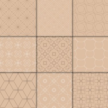 Kahverengi Bej geometrik süsler. Web, Tekstil ve duvar kağıtları için dikişsiz desen koleksiyonu