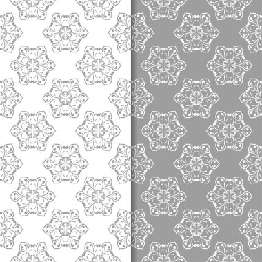 Beyaz ve gri arka plan çiçek kümesi. Tekstil ve duvar kağıtları için dikişsiz desen