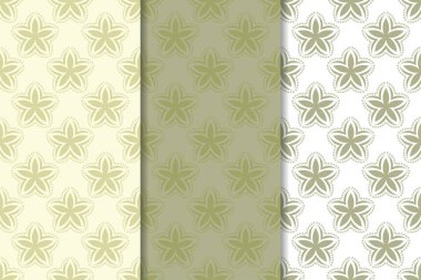 Zeytin yeşili çiçek arka planlar. Tekstil ve duvar kağıtları için dikişsiz desen seti