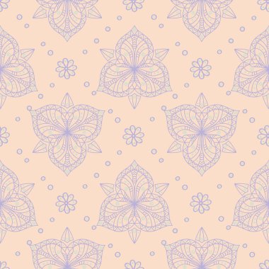 Duvar kağıtları, Tekstil ve kumaş için mor ve mavi tasarımları ile bej çiçek seamless modeli