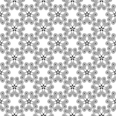 Beyaz arka planda siyah çiçek süsleme. Tekstil ve duvar kağıtları için seamless modeli