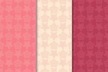 Kırmızı çiçekli süsler kümesi. Kiraz pembe dikey Dikişsiz desen. Duvar kağıdı arka plan