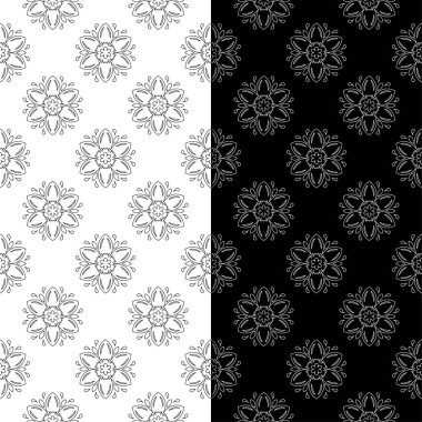 Siyah ve beyaz çiçek arka ayarlayın. Tekstil ve duvar kağıtları için dikişsiz desen