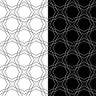 Siyah ve beyaz geometrik süsler. Web, Tekstil ve duvar kağıtları için dikişsiz desen seti