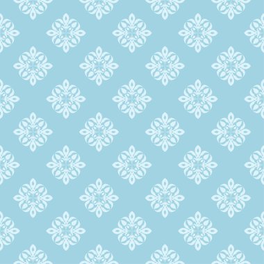 Mavi zemin üzerine beyaz çiçek desenli. Tekstil ve duvar kağıtları için sorunsuz süsleme