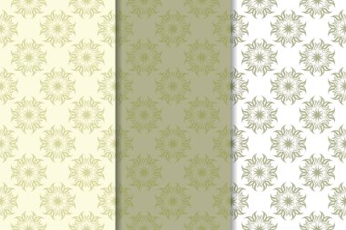 Zeytin yeşili kümesi çiçek süsler. Tekstil ve duvar kağıtları için dikişsiz desen