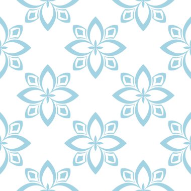 Beyaz zemin üzerine mavi çiçek süsleme. Tekstil ve duvar kağıtları için seamless modeli