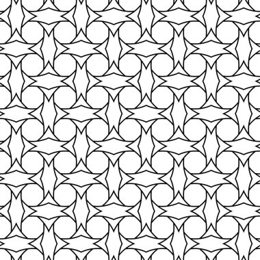 Beyaz arka planda siyah geometrik süsleme. Web, Tekstil ve duvar kağıtları için seamless modeli