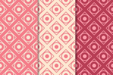 Kiraz kırmızı geometrik yazdırır. Web, Tekstil ve duvar kağıtları için dikey Dikişsiz desen seti