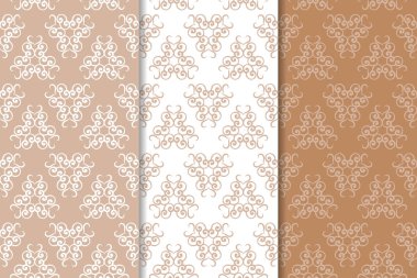 Çiçek süsler kümesi. Kahverengi, bej ve beyaz Dikişsiz desen Tekstil ve duvar kağıtları için