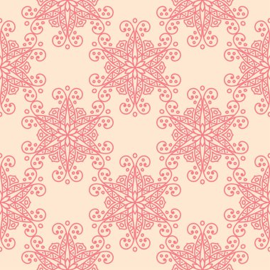 Bej renkli arka plan üzerinde kırmızı çiçek öğeleri. Tekstil ve duvar kağıtları için seamless modeli