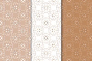Çiçek süsler kümesi. Kahverengi, bej ve beyaz Dikişsiz desen Tekstil ve duvar kağıtları için