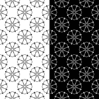Siyah ve beyaz çiçek arka ayarlayın. Tekstil ve duvar kağıtları için dikişsiz desen
