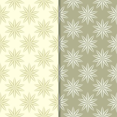 Zeytin yeşili ve bej çiçek arka planlar. Tekstil ve duvar kağıtları için dikişsiz desen seti