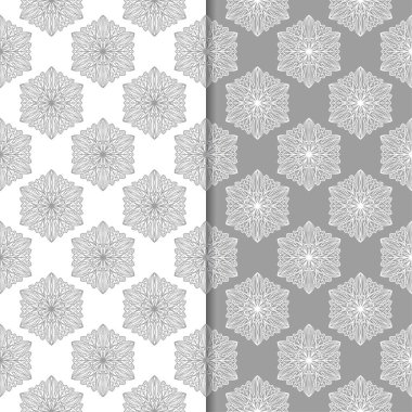 Beyaz ve gri çiçek süs tasarımlar. Tekstil ve duvar kağıtları için dikişsiz desen seti
