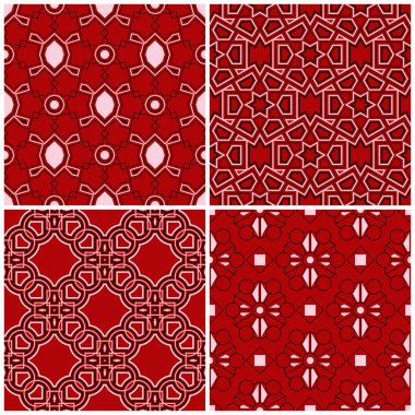 Kırmızı sorunsuz arka plan duvar kağıtları, Tekstil ve kumaş için siyah ve beyaz geometrik desenlerle