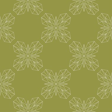 Zeytin yeşil zemin üzerine beyaz çiçek süsleme. Tekstil ve duvar kağıtları için seamless modeli