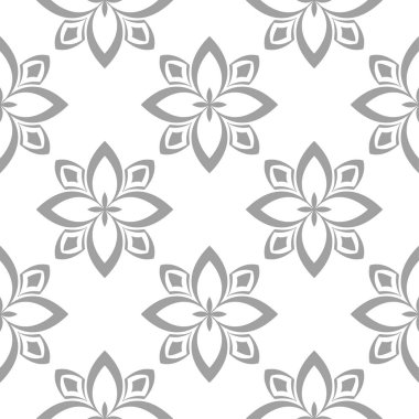 Beyaz arka plan üzerine açık gri çiçek süsleme. Tekstil ve duvar kağıtları için seamless modeli