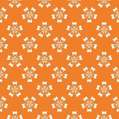 Turuncu zemin üzerine beyaz çiçek süsleme. Tekstil ve duvar kağıtları için seamless modeli