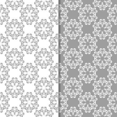 Beyaz ve gri arka plan çiçek kümesi. Tekstil ve duvar kağıtları için dikişsiz desen