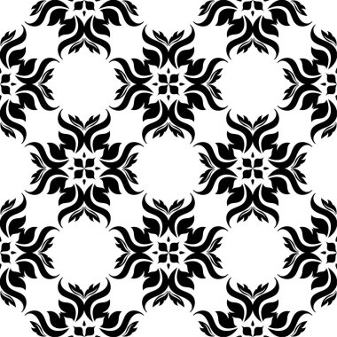 Beyaz arka planda siyah çiçek süsleme. Tekstil ve duvar kağıtları için seamless modeli