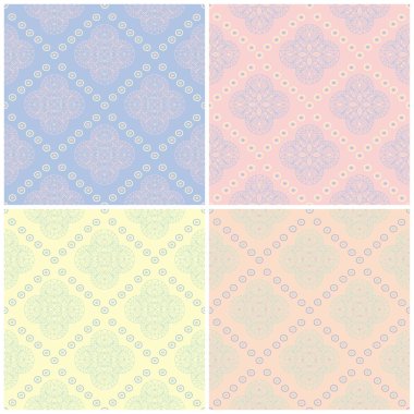 Soluk renkli kesintisiz arka plan duvar kağıtları, Tekstil ve kumaş için geometrik desenlerle set