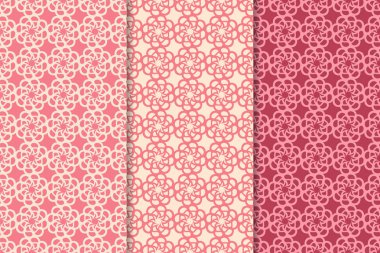 Kırmızı çiçekli süsler kümesi. Kiraz pembe dikey Dikişsiz desen. Duvar kağıdı arka plan