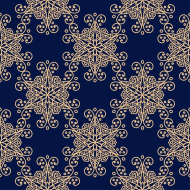 Koyu mavi zemin üzerine altın çiçek öğe. Tekstil ve duvar kağıtları için seamless modeli