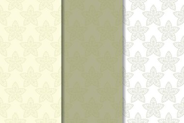 Zeytin yeşili çiçek arka planlar. Tekstil ve duvar kağıtları için dikişsiz desen seti