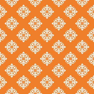 Turuncu zemin üzerine beyaz çiçek süsleme. Tekstil ve duvar kağıtları için seamless modeli