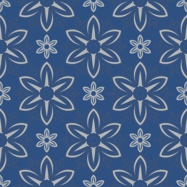 Sorunsuz arka plan. Mavi ve gri çiçek desenli duvar kağıdı, Tekstil ve kumaş için