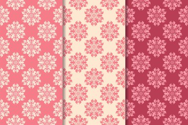 Kiraz kırmızı çiçekli süsler. Dikey Dikişsiz desen seti. Duvar kağıdı arka plan