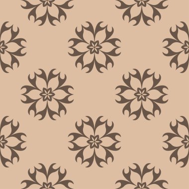 Kahverengi ve bej çiçekli süs. Tekstil ve duvar kağıtları için seamless modeli