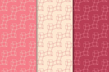 Kiraz kırmızısı geometrik süsler. Web, Tekstil ve duvar kağıtları için dikey Dikişsiz desen seti