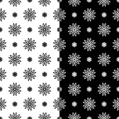 Siyah ve beyaz çiçek arka planlar. Tekstil ve duvar kağıtları için dikişsiz desen seti