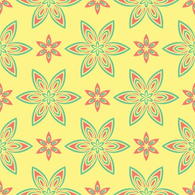 Çiçek seamless modeli. Arka plan duvar kağıtları, Tekstil ve kumaş için pembe ve yeşil çiçek öğeleri ile parlak renkli