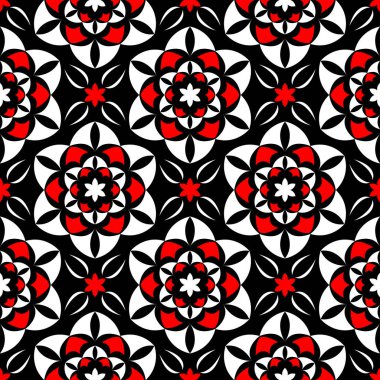 Siyah kırmızı ve beyaz çiçek öğeleri. Sorunsuz arka plan duvar kağıtları için