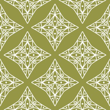 Zeytin yeşili ve beyaz geometrik süsleme. Web, Tekstil ve duvar kağıtları için seamless modeli