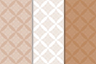 Geometrik süsler kümesi. Kahverengi ve beyaz Dikişsiz desen web, Tekstil ve duvar kağıtları için