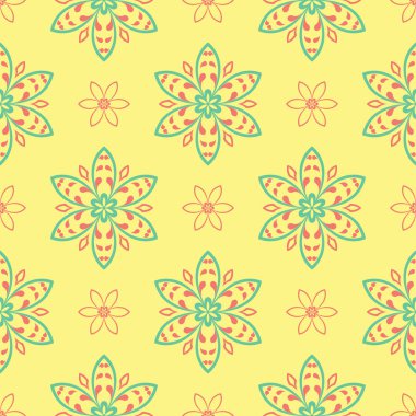 Çiçek seamless modeli. Arka plan duvar kağıtları, Tekstil ve kumaş için pembe ve yeşil çiçek öğeleri ile parlak renkli