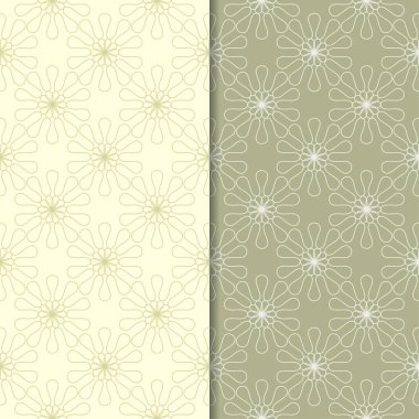 Zeytin yeşili çiçek süs arka planlar. Tekstil ve duvar kağıtları için dikişsiz desen seti