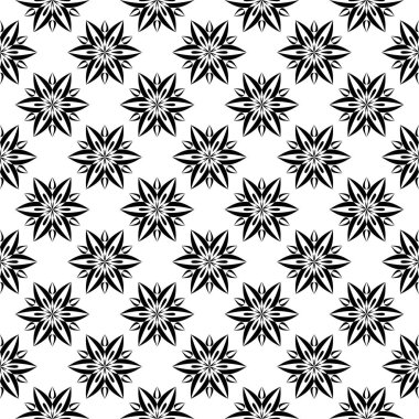 Beyaz arka planda siyah çiçek süsleme. Tekstil ve duvar kağıtları için seamless modeli