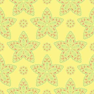 Çiçek seamless modeli. Arka plan duvar kağıtları için pembe ve yeşil çiçek öğeleri ile parlak renkli