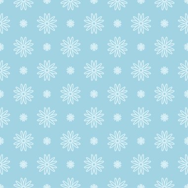 Mavi zemin üzerine beyaz çiçek desenli. Tekstil ve duvar kağıtları için sorunsuz süsleme