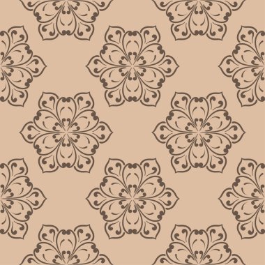 Bej renkli arka plan üzerinde kahverengi çiçek tasarım. Tekstil ve duvar kağıtları için seamless modeli