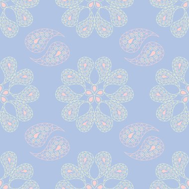 Çiçek seamless modeli. Soluk mavi arka plan duvar kağıtları, Tekstil ve kumaş için bej ve pembe çiçek öğeleri ile