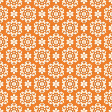 Turuncu zemin üzerine beyaz çiçek tasarım. Tekstil ve duvar kağıtları için seamless modeli